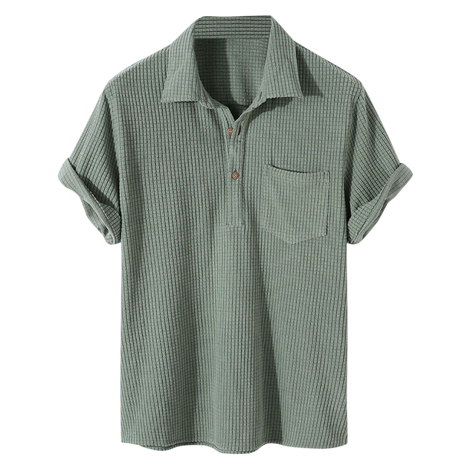 thumbnail image 2 of Camisa de manga corta a cuadros con cuello vuelto para hombre - Poliéster - Camisa informal de verano - Tallas S-XXXL, 2 of 8